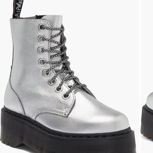 Metallic Silver Lace-Up Combat Boots